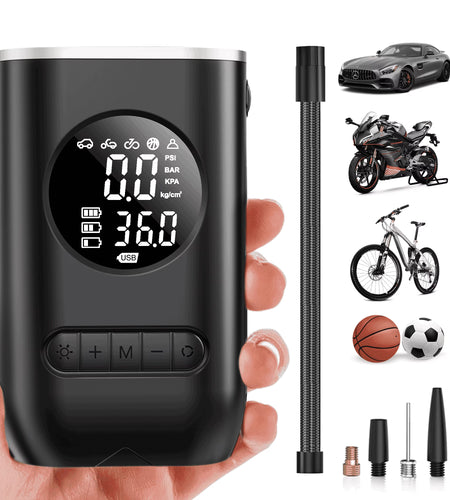 Tire Inflator Portable Air Compressor, 150PSI Cordless Air Pump for Car Tires with Digital Pressure Gauge, Rechargeable Tire Pump with LED Light for Car Bike Motorcycles Balls