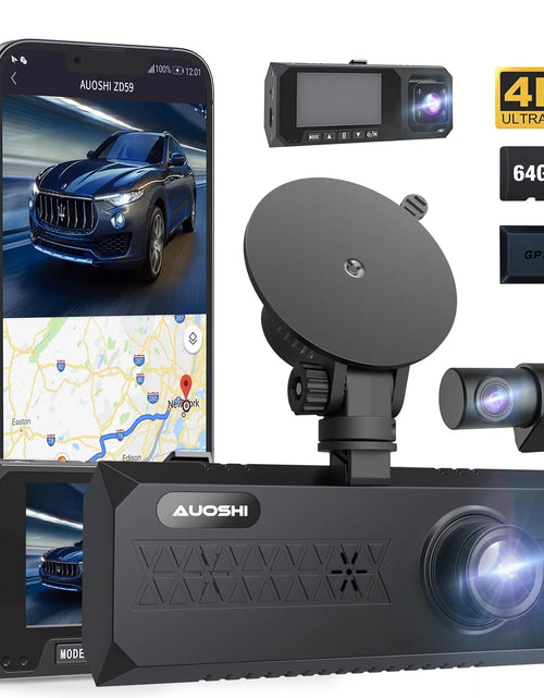 Load image into Gallery viewer, 3 Channel Dash Cam Front and Rear, 4K/2.5K + 1080P Premium Car Camera for Cars with Wi-Fi GPS, Night Vision, 3.16" IPS Touchscreen, 24H Parking Mode, WDR, Type-C, 64GB SD Card Included
