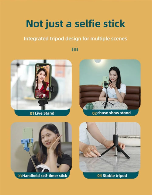 Load image into Gallery viewer, Selfie Stick Tripod,3 in 1 Extendable 360° Rotation Tripod Stand with Detachable Wireless Remote Portable Mobile Phone Holder Compatible with Iphone,Android,Samsung (White+Light)
