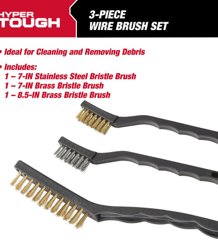 3-Piece Wire Utility Brush Set with Brass and Stainless Steel Bristles for Cleaning