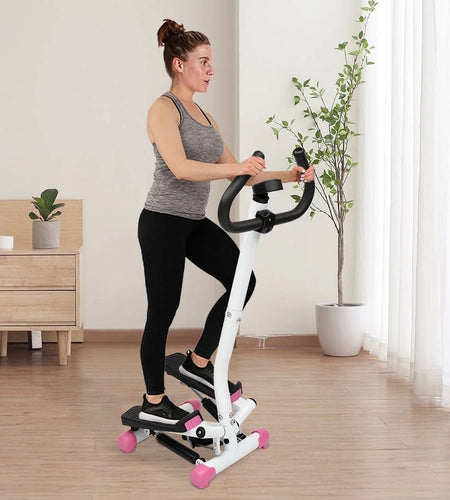 Mini Aerobic Stepper, Stair Climber Twist Fitness Machine with Handle, Pink