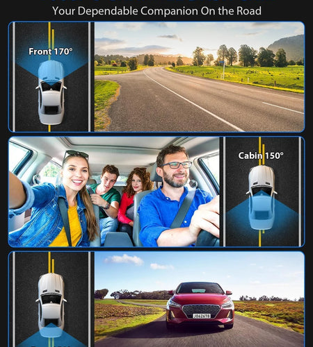 Dash Cam, 3 Channel Dash Cam, 4K+1080P Dash Cam Front and Inside, Triple Dash Cam,Car Night Vision Dash Camera with 32GB Card, HDR, G-Sensor, 24Hr Parking, Front Rear Dash Cam Loop Recording