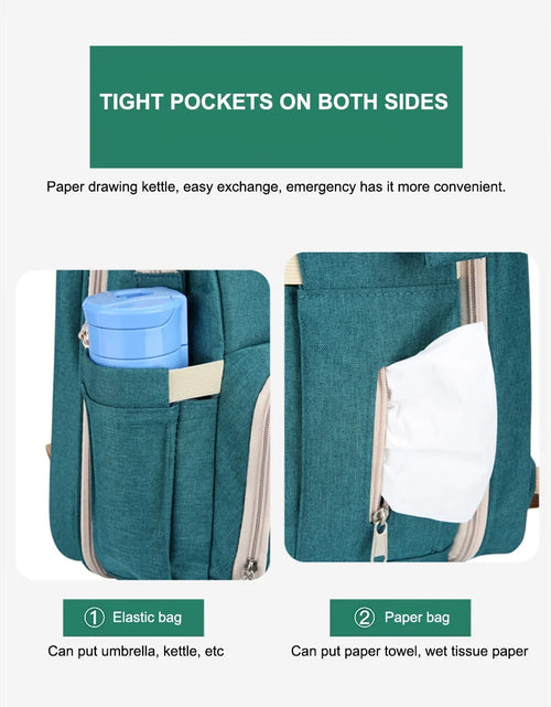 Load image into Gallery viewer, Diaper Bag Backpack, Multifunction Baby Bag with Changing Station, Foldable Crib, Insulation Milk Bottle Pocket, Waterproof Large Capacity Travel Bag with USB Charging Port, Gift for Mom Dad
