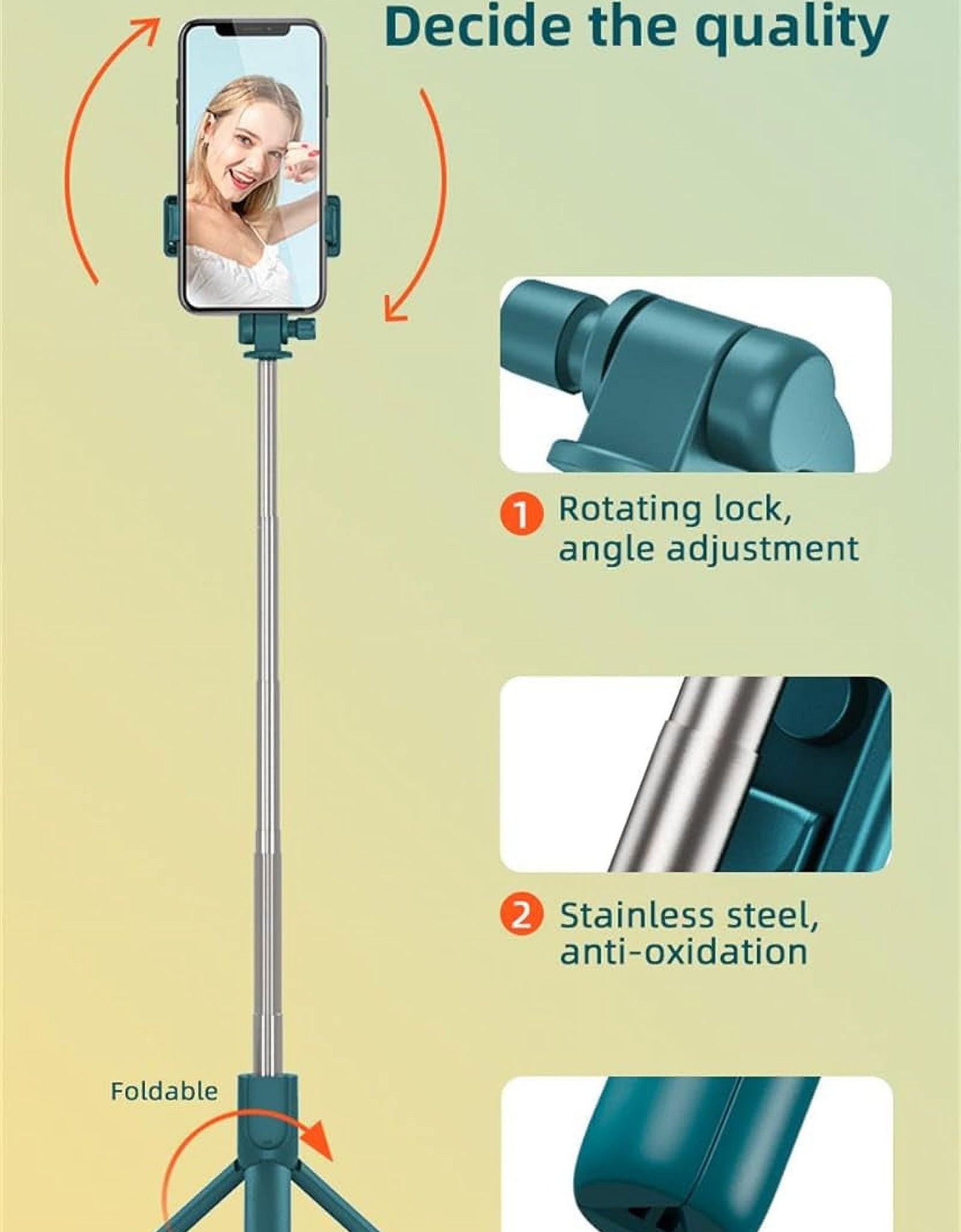 Selfie Stick Tripod,3 in 1 Extendable 360° Rotation Tripod Stand with Detachable Wireless Remote Portable Mobile Phone Holder Compatible with Iphone,Android,Samsung (White+Light)