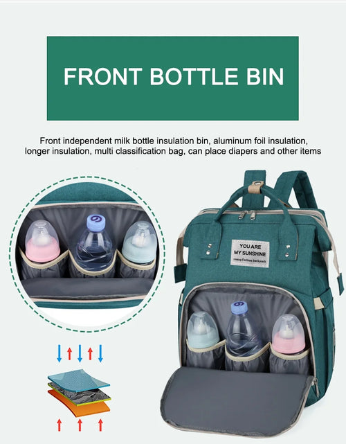 Load image into Gallery viewer, Diaper Bag Backpack, Multifunction Baby Bag with Changing Station, Foldable Crib, Insulation Milk Bottle Pocket, Waterproof Large Capacity Travel Bag with USB Charging Port, Gift for Mom Dad
