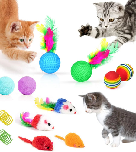 34Pcs Cat Toys Kitten Toys, Interactive Kitty Toys with Collapsible Cat Tunnels Tent, Cat Wand Catnip Feather Teaser
