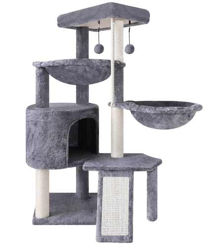37.4'' Cat Tree Cat Tower with Scratching Posts, Activity Centre Climbing Tree Cat Furniture with Cat Condo and Two Hammocks, Grey