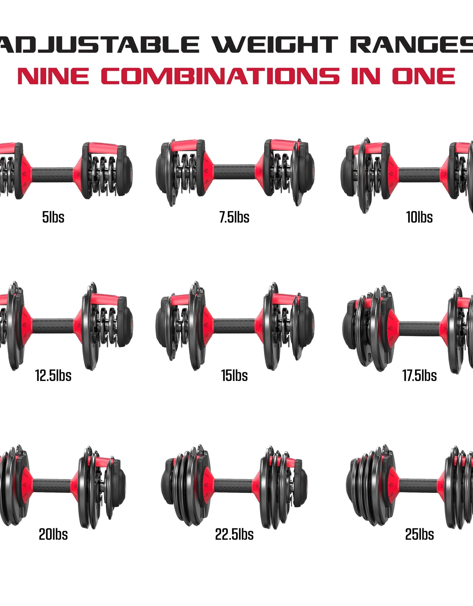 Adjustable Dumbbells, 25Lb Smartbell Dumbbell Set with 9-In-1 Quick-Select Weights, 2.5Lb Increments for Home Gym