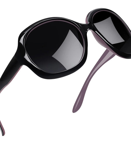 Polarized Sunglasses for Women, Ladies Wide Frame Sun Glasses UV Blocking (Black Purple)