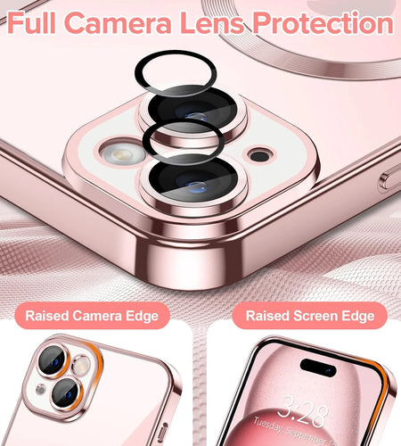 Transparent Phone Case for Apple Iphone 15 Clear Magnetic Case, [Yellow Resistant] Slim Fit Shockproof Transparent Crystal Clear Magnetic Case for Apple Iphone 15, Rose
