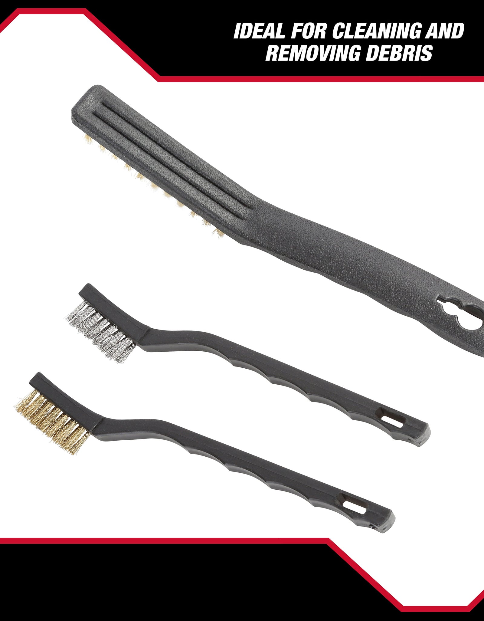 3-Piece Wire Utility Brush Set with Brass and Stainless Steel Bristles for Cleaning