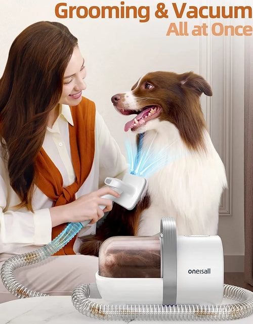 Load image into Gallery viewer, 7 in 1 Dog Grooming Kit, Low Noise Pet Grooming Vacuum with 1.5 L Dust Cup, Dog Vacuum for Shedding Grooming, with 7 Professional Grooming Tools for Dogs Cats Pet Hair &amp; Home Cleaning, Gray
