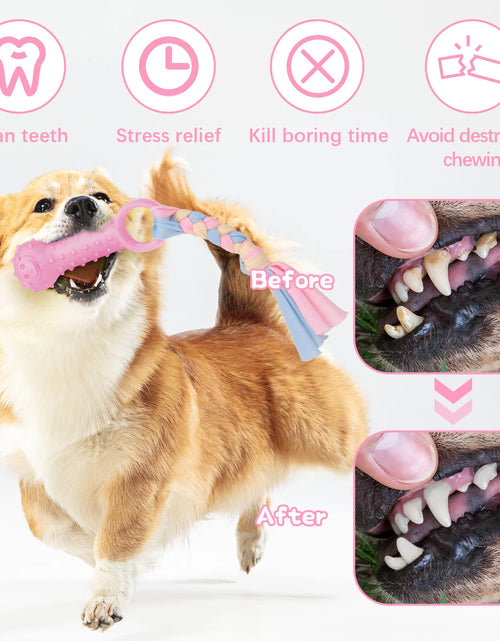 Load image into Gallery viewer, 5 Pack Puppy Chew Toys for Teething Small Dogs, Pink Rubber Puppy Teething Toys Plush Squeaky Dog Toys for Cleaning Teeth Interactive Pet Doggy Bone Toys

