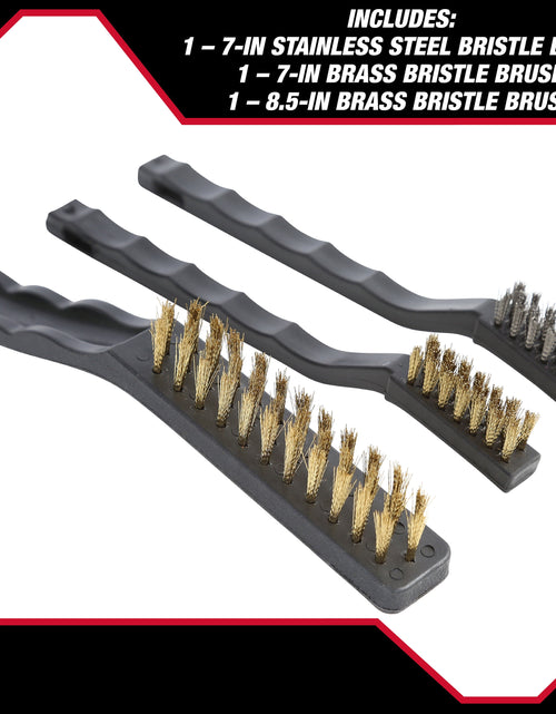 Load image into Gallery viewer, 3-Piece Wire Utility Brush Set with Brass and Stainless Steel Bristles for Cleaning
