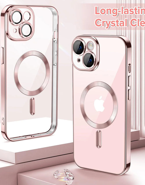 Load image into Gallery viewer, Transparent Phone Case for Apple Iphone 15 Clear Magnetic Case, [Yellow Resistant] Slim Fit Shockproof Transparent Crystal Clear Magnetic Case for Apple Iphone 15, Rose
