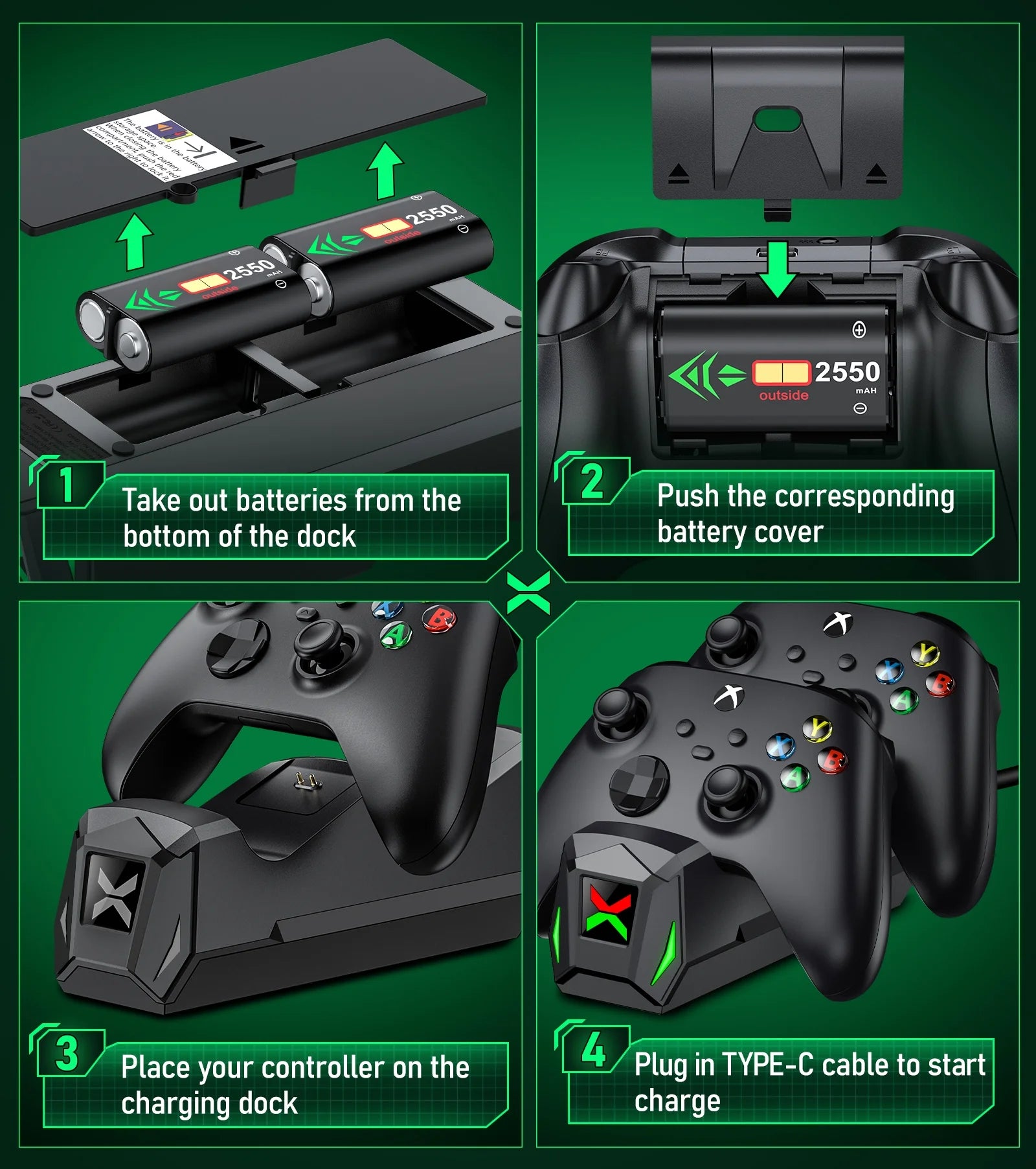 Controller Charger for Xbox, Charging Station with 2*2550Mah Controller Battery Packs for Xbox Series/One X/S/Elite
