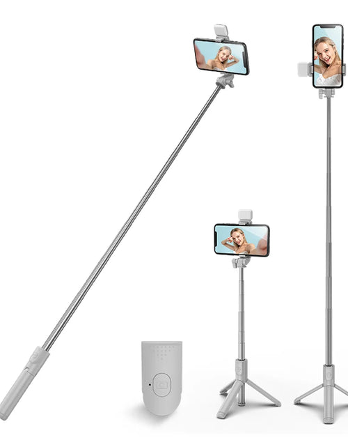 Load image into Gallery viewer, Selfie Stick Tripod,3 in 1 Extendable 360° Rotation Tripod Stand with Detachable Wireless Remote Portable Mobile Phone Holder Compatible with Iphone,Android,Samsung (White+Light)
