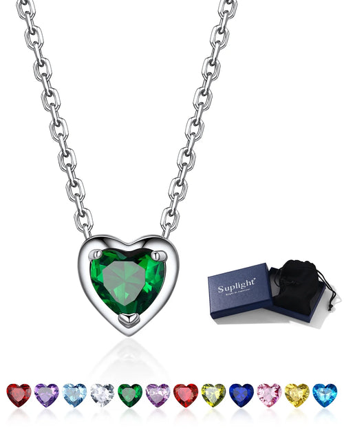 Load image into Gallery viewer, Silver Necklace 925 Sterling Silver Birthstone Love Heart Necklace Mother'S Day Gifts for Mom
