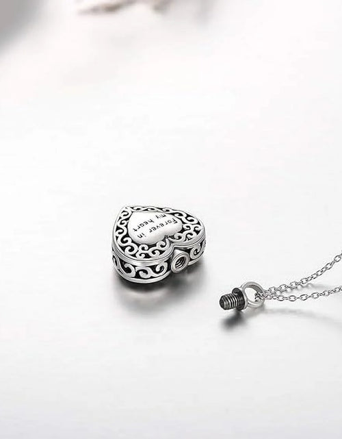 Load image into Gallery viewer, 925 Sterling Silver Heart Urn Necklaces Engraved Pawprint Forever in My Heart Cremation Keepsake Necklace for Ashes Pet Ashes Jewelry Gift for Women
