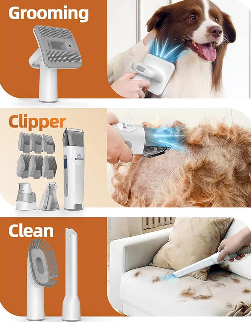 Load image into Gallery viewer, 7 in 1 Dog Grooming Kit, Low Noise Pet Grooming Vacuum with 1.5 L Dust Cup, Dog Vacuum for Shedding Grooming, with 7 Professional Grooming Tools for Dogs Cats Pet Hair &amp; Home Cleaning, Gray
