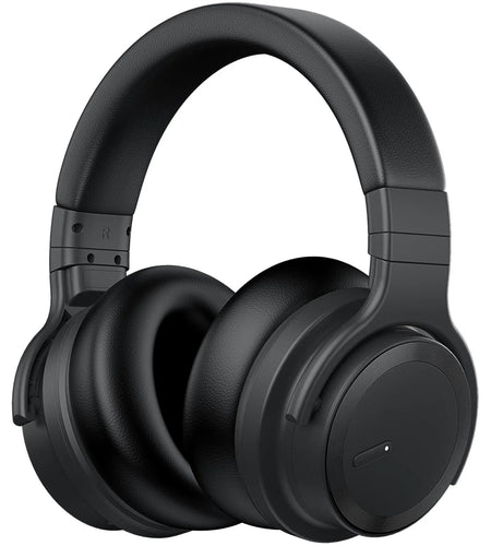 Bluetooth Headphones Active Noise Cancelling Headphones Wireless Headphones over Ear with Mic Deep Bass, Comfortable Protein Earpads, 30 Hours Playtime for Travel/Work, Black