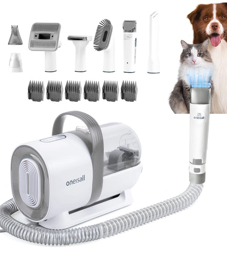 7 in 1 Dog Grooming Kit, Low Noise Pet Grooming Vacuum with 1.5 L Dust Cup, Dog Vacuum for Shedding Grooming, with 7 Professional Grooming Tools for Dogs Cats Pet Hair & Home Cleaning, Gray