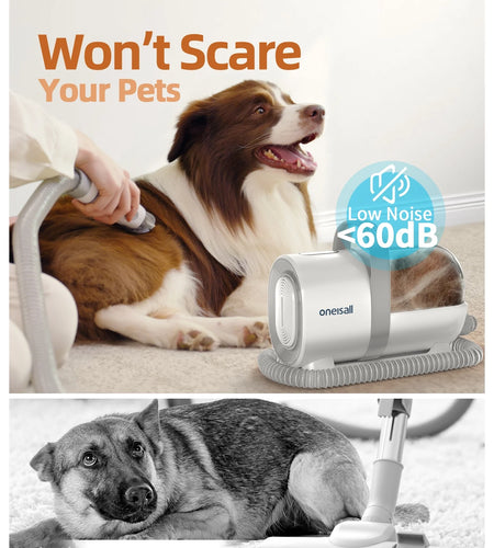7 in 1 Dog Grooming Kit, Low Noise Pet Grooming Vacuum with 1.5 L Dust Cup, Dog Vacuum for Shedding Grooming, with 7 Professional Grooming Tools for Dogs Cats Pet Hair & Home Cleaning, Gray