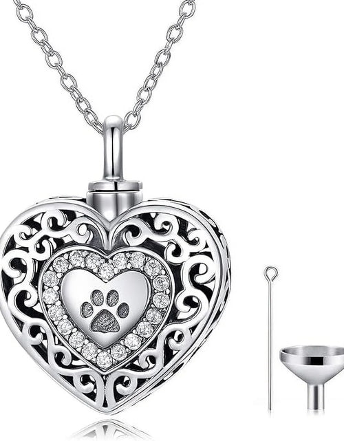 Load image into Gallery viewer, 925 Sterling Silver Heart Urn Necklaces Engraved Pawprint Forever in My Heart Cremation Keepsake Necklace for Ashes Pet Ashes Jewelry Gift for Women
