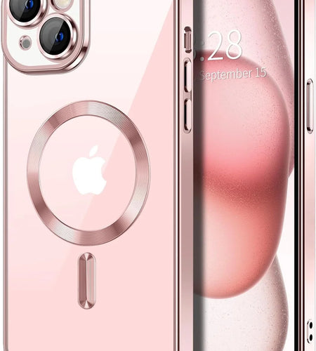 Transparent Phone Case for Apple Iphone 15 Clear Magnetic Case, [Yellow Resistant] Slim Fit Shockproof Transparent Crystal Clear Magnetic Case for Apple Iphone 15, Rose